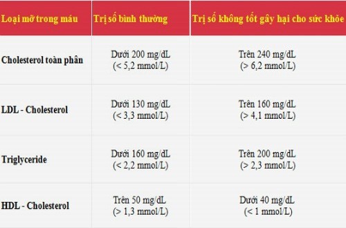 chỉ số cholesterol bình thường